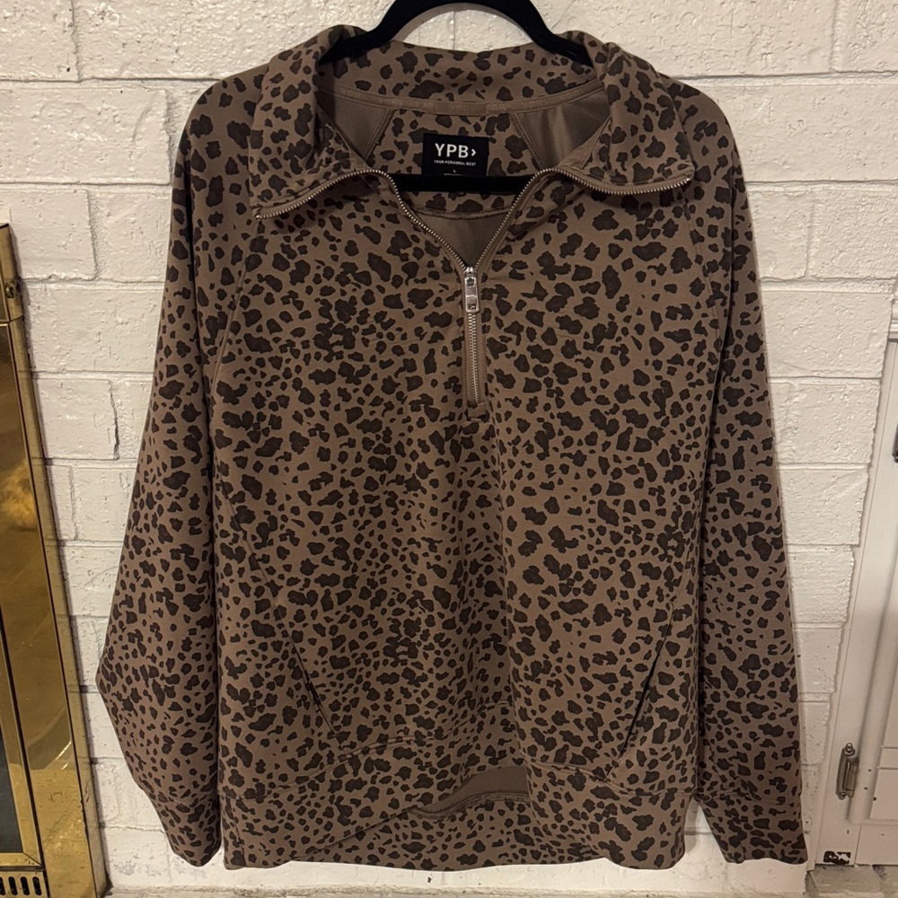 YPB Women’s Brown Leopard Half-Zip Pullover Sweatshirt